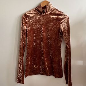 Tibi Stretch Velvet Slim Turtleneck, Rust - Medium